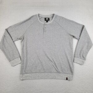 Roots‎ Sweater Mens XL Gray Henley Pullover Long Sleeve Waffle Knit Casual
